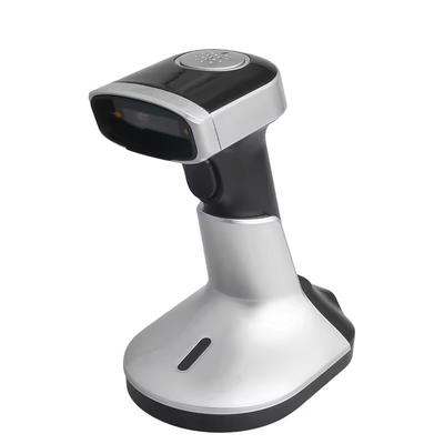 ماسح الباركود المحمول 1D Qr Code مع موقف الشحن USB Wireless Bluetooth Barcode Reader