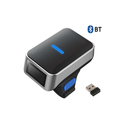 ماسح الباركود اللاسلكي CMOS 1D 2D المصغرة ماسح الباركود اللاسلكي Bluetooth Ring Finger QR